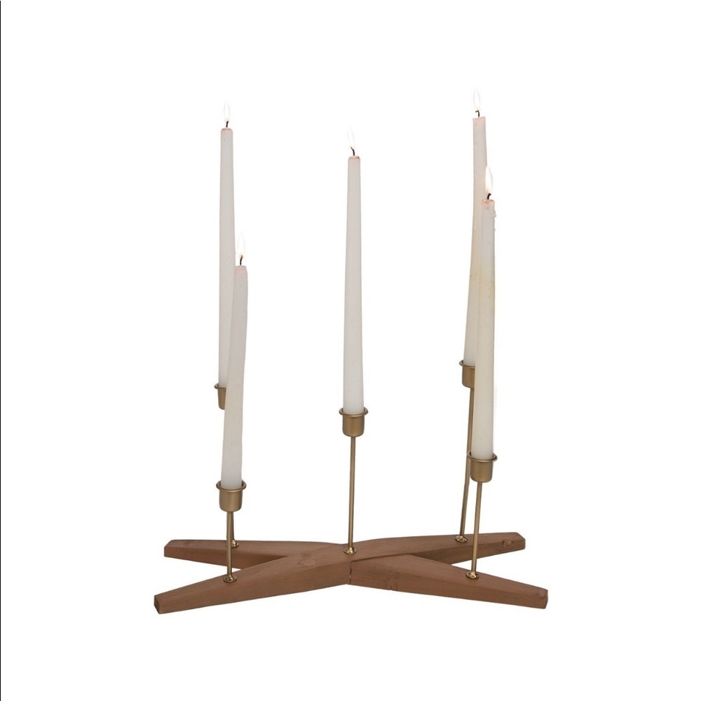 Foreside Home & Garden Brass Metal and Wood Candle